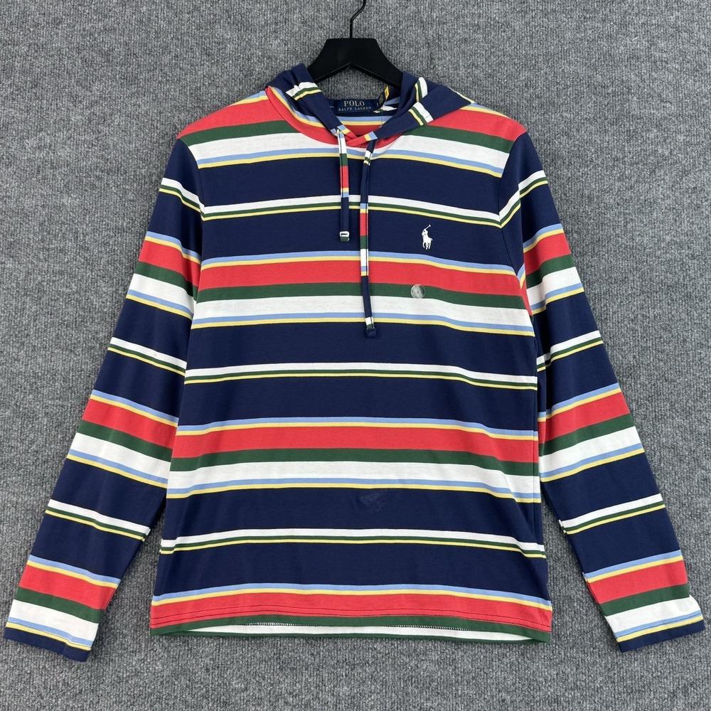 Polo Ralph Lauren Hoodie Shirt Mens S Multicolor Rugby Stripe Casual Long Sleeve